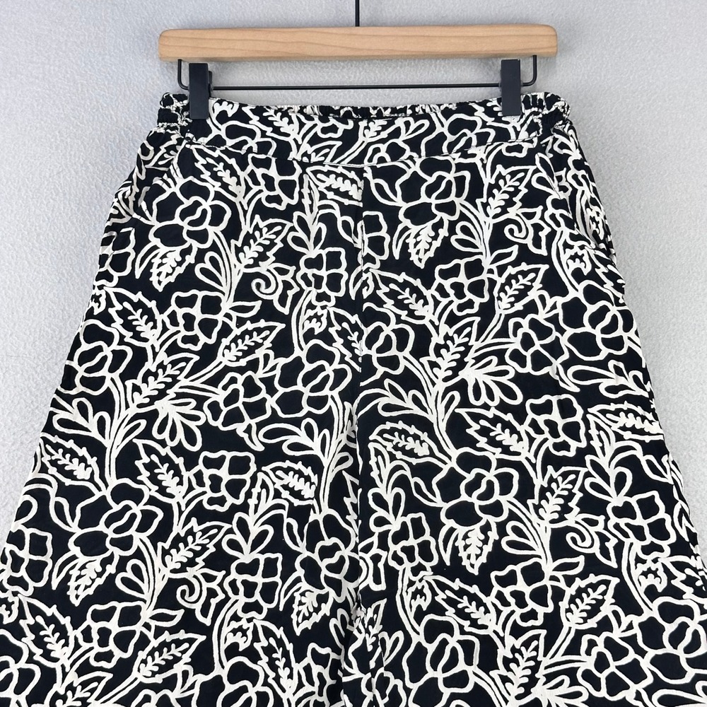 Masai Copenhagen Culotte Pants Women M Black White Floral Wide Leg Smocked Waist